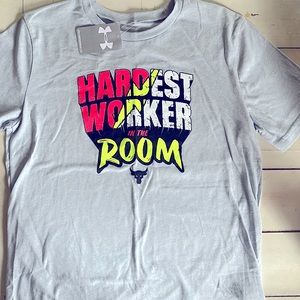 Under Armour Project Rock Youth XL Tee Shirt Lightweight Hardest Worker